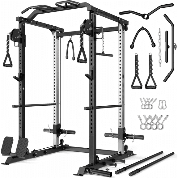 ALLVIATE Power Cage, 2000LBS Space Saving All-in-One Design, Cable Crossover and Dual Independent Pulley System, Heavy Duty Full Body Workout Cage with Complete Training Attachments for Home Gym