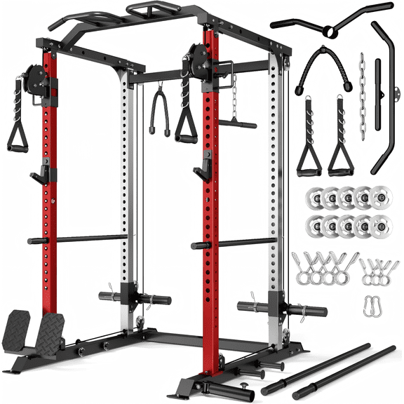 ALLVIATE Power Cage, 2000LBS Space Saving All-in-One Design, Cable Crossover with Premium Aluminum Dual Independent Pulley System, Heavy Duty Full Body Workout Cage with Complete Training Attachments