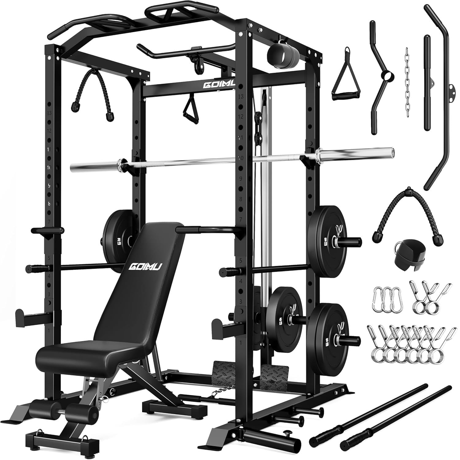 Power Cage, 2000LBS Squat Rack with LAT Pulldown, Multi-Function Weight ...