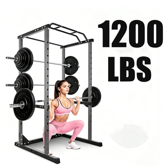 Power Cage, Black 1200lbs Capacity, 1.8mm Thick Steel Adjustable Squat Rack, Multi-grip Pull-up Bar, Strength Cage for Home & Garage Full-body Strength Workout