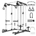 thumbnail image 1 of Power Cage with Cable Cross-Over System, Multi-Functional Power Rack with LAT Pull Down System, Strength Training Squat Rack for Home Gym with Training Attachment,Black+White, 1 of 9