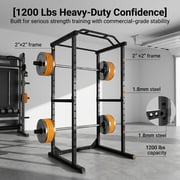 Power Cage, Commercial Grade 1200 Lbs Squat Rack With 14 Adjustable Height Presets, Safety Arms And J-Hooks, Compact Power Rack With Pull-Up Bar for Home Gym Workouts