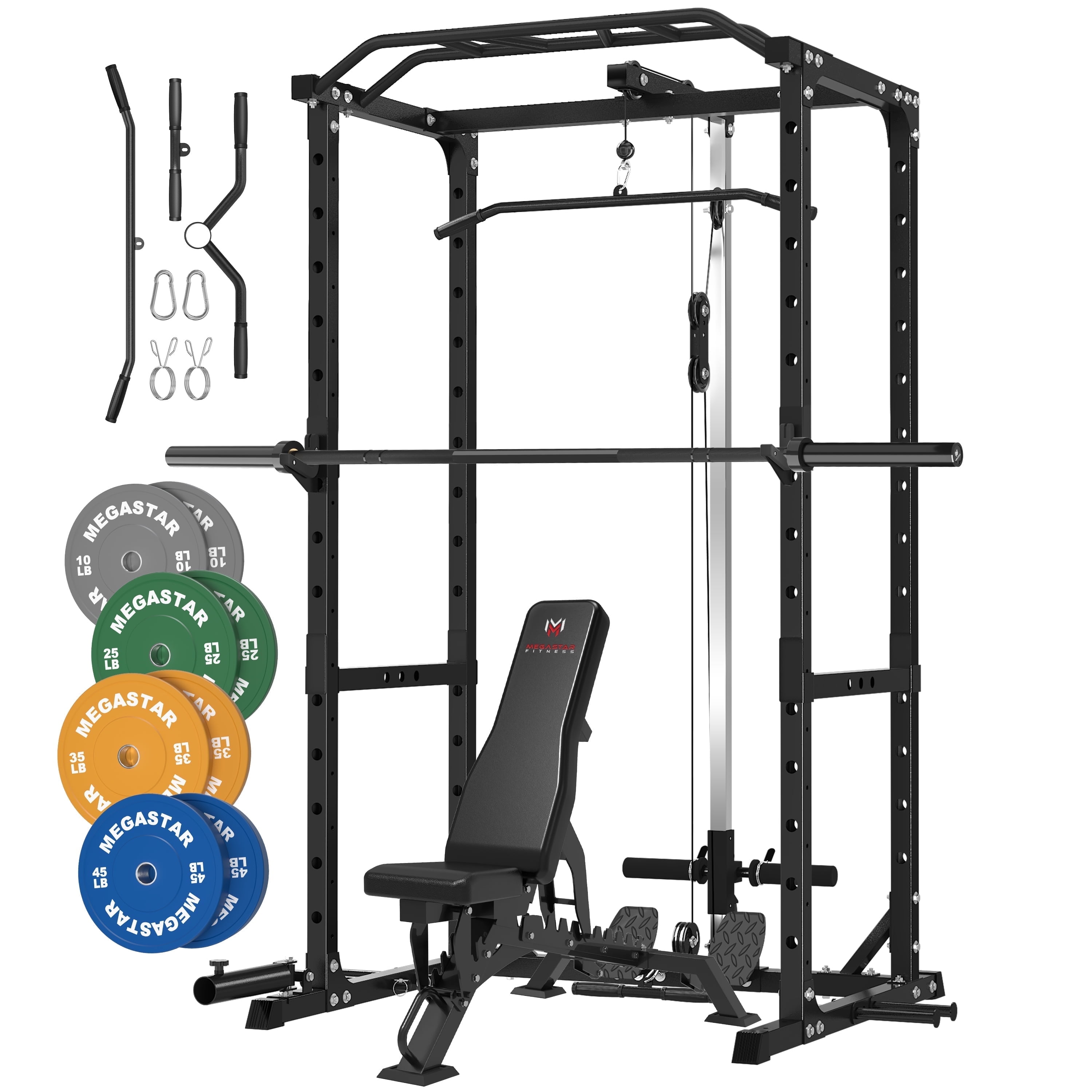 Power Cage Home Gym Package, 1600LBS Capacity All-in-One Power Rack ...