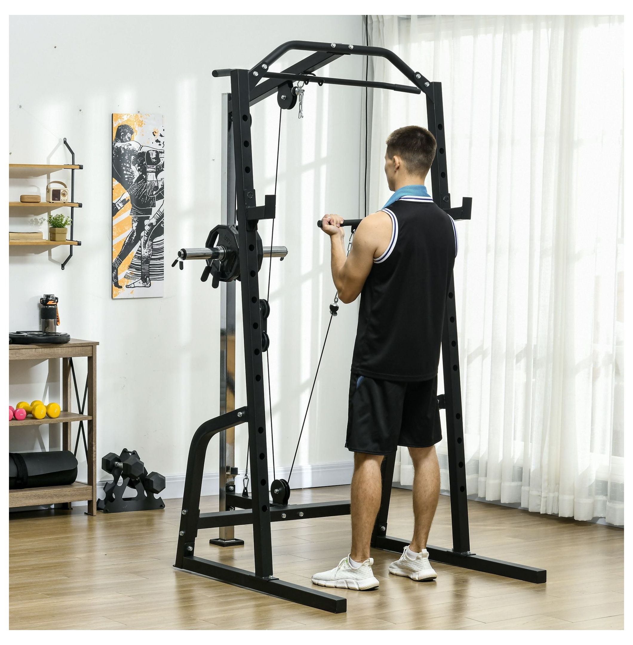 Power Cage Squat Rack - Adjustable Cable Pulley System for Home Gym ...