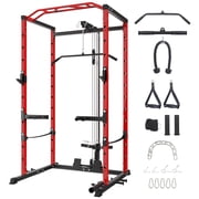 Power Cage with LAT Pulldown, 1600LBS Multi-Functional Home Gym Squat Rack with Cable Pulley System, Dip Bars & Landmine Attachment