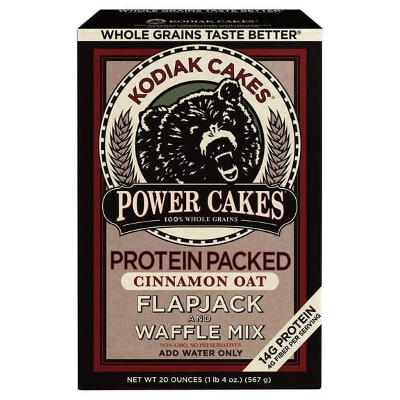 Kodiak Cakes Power Cakes Flapjack & Waffle Mix, Cinnamon Oat, 20 oz (Pack of 18)
