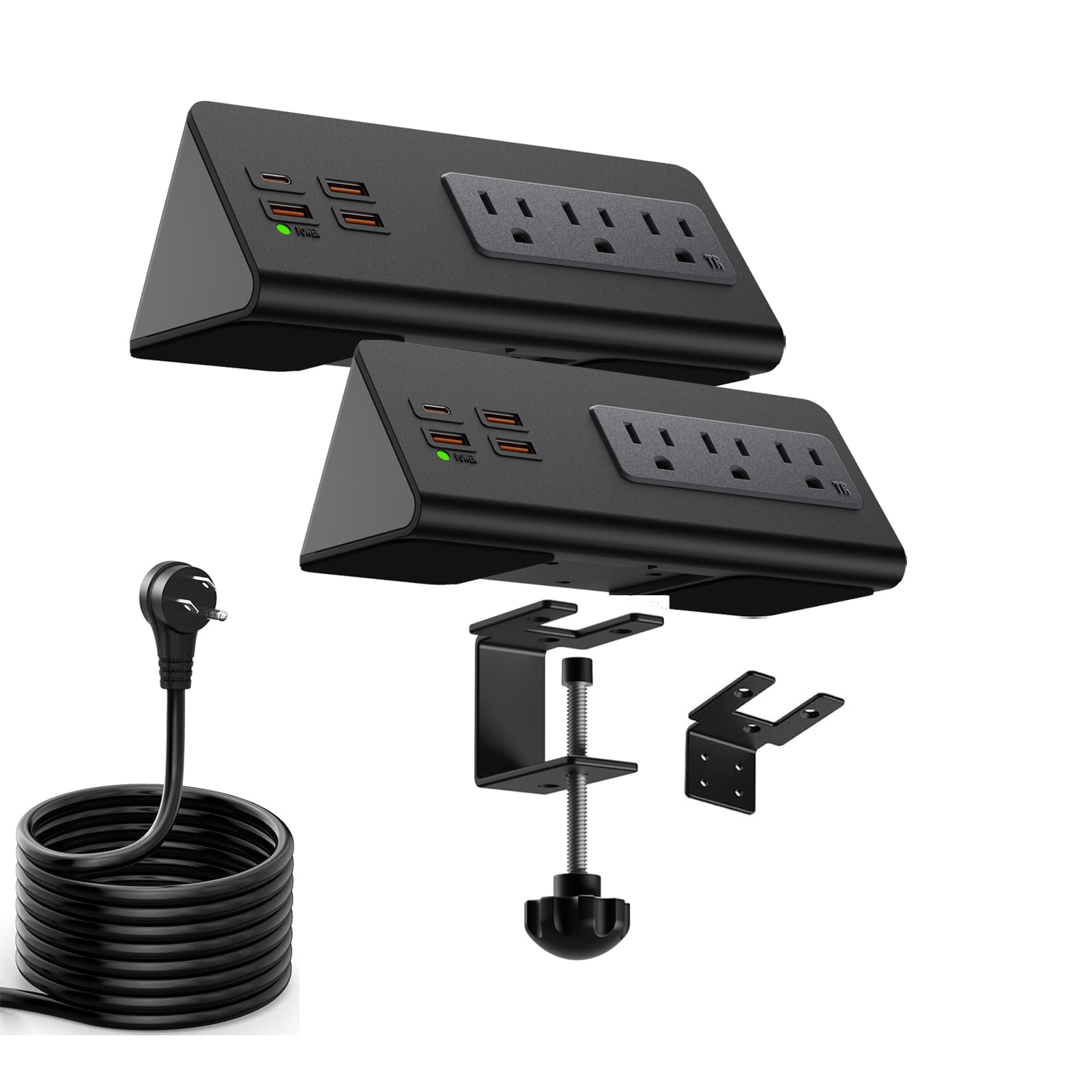 Power Charge Station Edge clamp Mount 15A 1875W with USB-C portsTabletop Surge Protector Desk Clamp Power Sockets with 3 AC Outlets and 4 Fast Charging USB Ports PD 30W Fast Charging