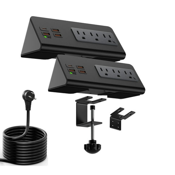 Power Charge Station Edge clamp Mount 15A 1875W with USB-C portsTabletop Surge Protector Desk Clamp Power Sockets with 3 AC Outlets and 4 Fast Charging USB Ports PD 30W Fast Charging