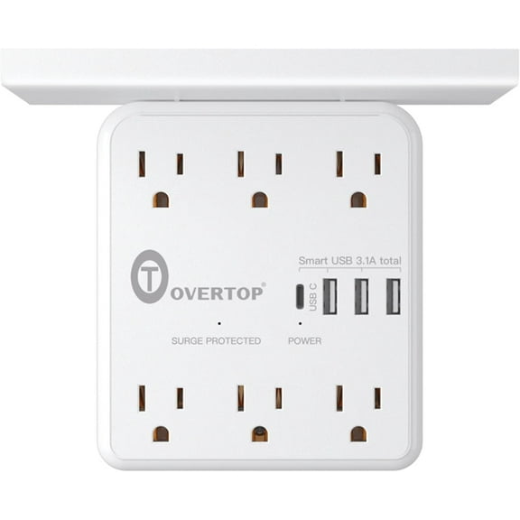 Power Charr with Shelf, Wall Outlet Extender Sur Protector 6 AC Outlets, 4 USB Ports(1 C) Plug Expander Shelf Stora for Home, Dorm