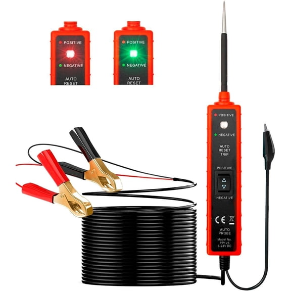 Power Circuit Probe Tester, 6-24V DC Circuit Tester, Test Light Automotive Short Circuit Located, Polarity Identify with LED Light Overload Protection