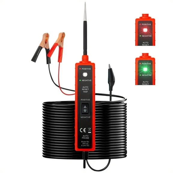 Power Circuit Probe Tester with Overload Protection and Component Activation, Polarity Identify Continuity Short Circuit Tester 6-24V with LED Test Light, Buzzer Warning,13FT Long Extension Cable