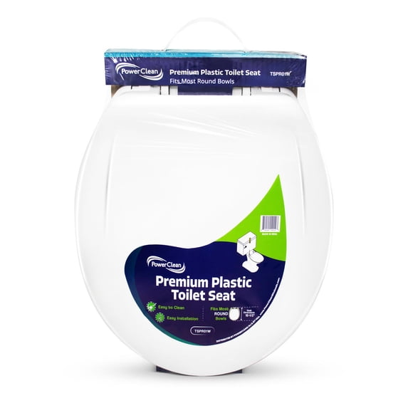 Power Clean Premium Round White Plastic Toilet Seat 16-1/2"