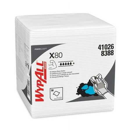 Power Clean X80 Heavy Duty Cloths, 1/4 Fold, 12.5 x 12, White, 50/Box, 4 Boxes/Carton | Bundle of 10 Cartons