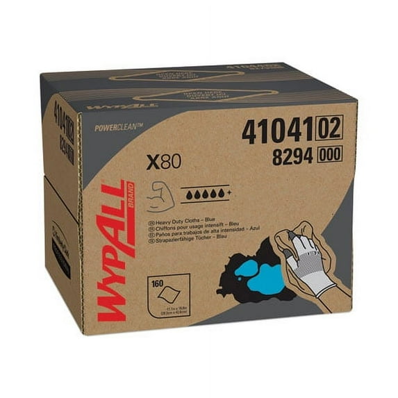 Power Clean X80 Heavy Duty Cloths, 11.1 x 16.8, Blue, 160 Wipers/Carton | Bundle of 10 Cartons