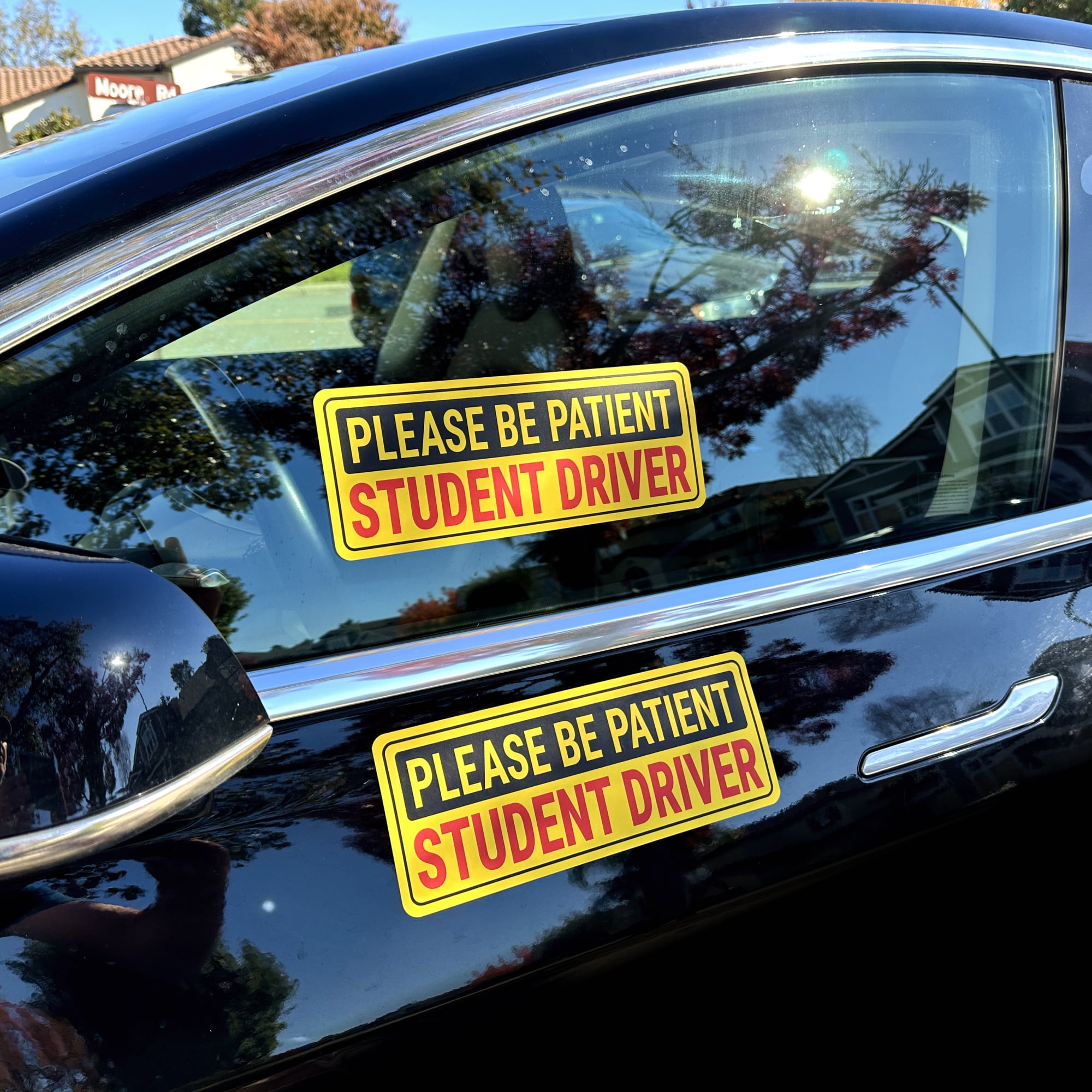 Power Clings - Reusable & Removable Student Driver Sticker - Non-Magnetic  New Driver Sign - Works On All Cars & Windows (4-Pack) 