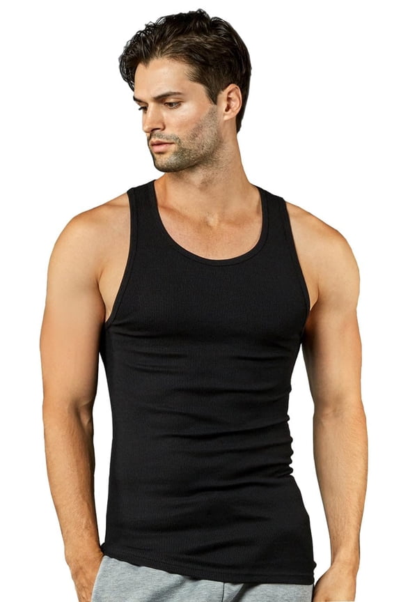 Men's 3 pc Tank Top Undershirts A-Shirt L, 2 Black/1 Grey