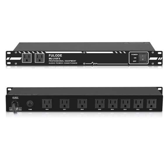 Power Conditioner for Audio Equipment, 10 Outlets 30A Rack Mount Audio Digital Pro Power Supply Controller Regulator for Home Theater Sound System Stage Studio (MU-210FX)