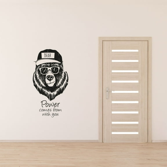 Power Cool Bear Bears Animal Animals Life Quotes Wall Sticker Art Decal for Girls Boys Room Bedroom Nursery Kindergarten House Fun Home Decors Stickers Wall Art Vinyl Decoration Size (20x14 inch)