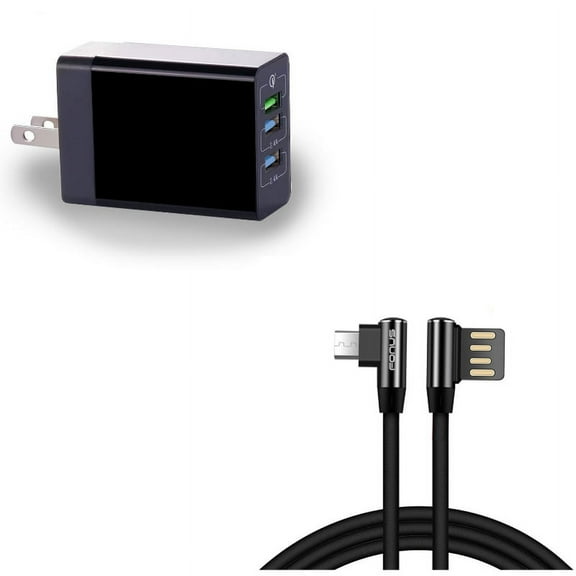 Power Cord 10ft Angle USB Cable w 6.8Amp 34W Home Charger P9Y for Samsung Galaxy Sky, S7, J7 Sky Pro Grand Prime, Perx, Active S6 S5 Active, On5, V (2017), Edge Edge+, Note 5 4 3 Mega 2, J5 J3