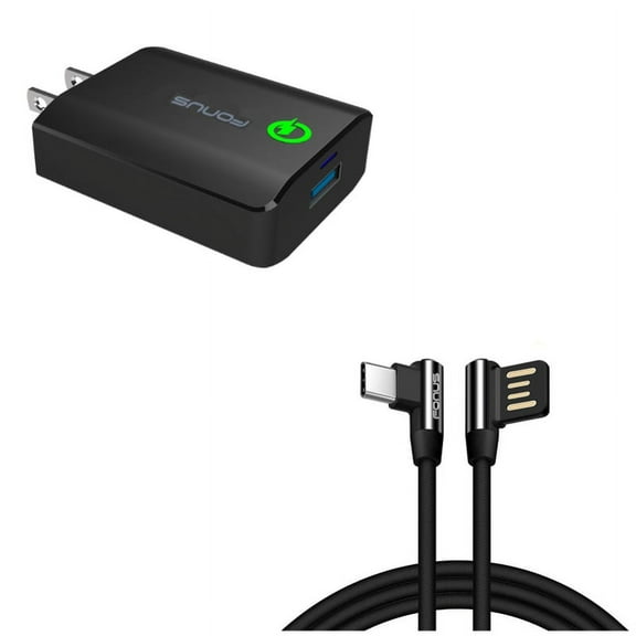 Power Cord 10ft Type-C Angle USB Cable w USB Port Fast 18W Home Charger N1Z for Samsung Galaxy Tab Active Pro S6 10.5 S5e 10.5 S4 10.5 Note 10 Plus A 10.1 (2019) Fold A20 A10e - Sony Xperia 5