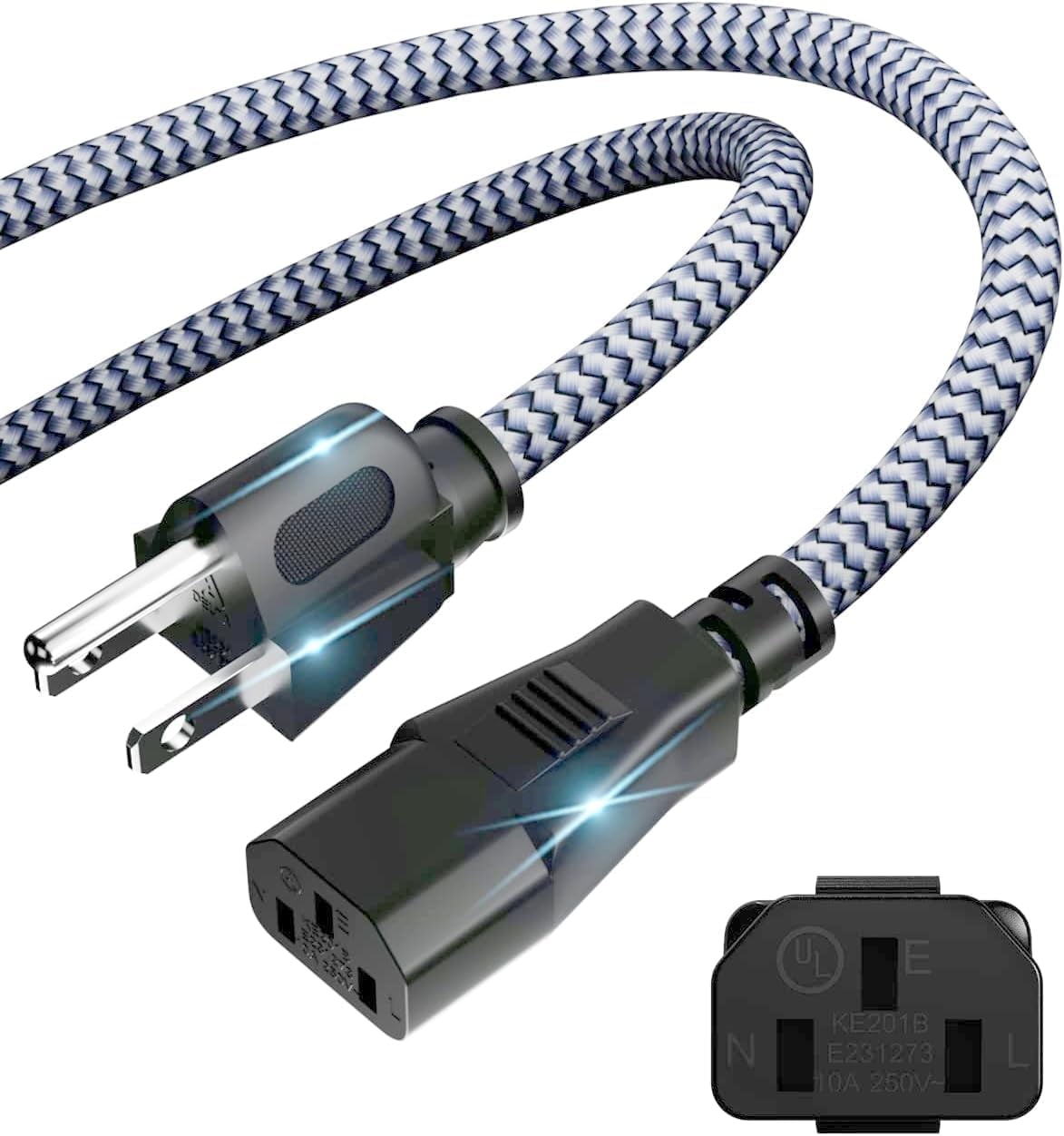 Power Cord, 3.3FT/1M TV Power Cord 10A 250V Power Cable 18AWG 3 Prong
