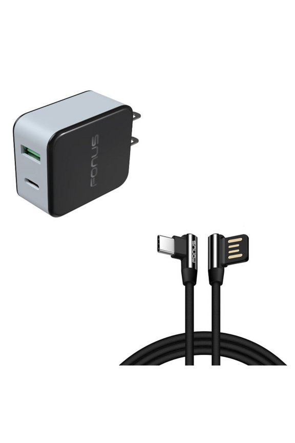 Power Cord 6ft Type-C Angle USB Cable w 2-Port USB 36W Quick Home Charger K1K for Alcatel 3V (2019) - ASUS ROG Phone 2 - BLU G9 Pro - BOLD N1 - Coolpad Legacy S - Google Pixel 4 XL