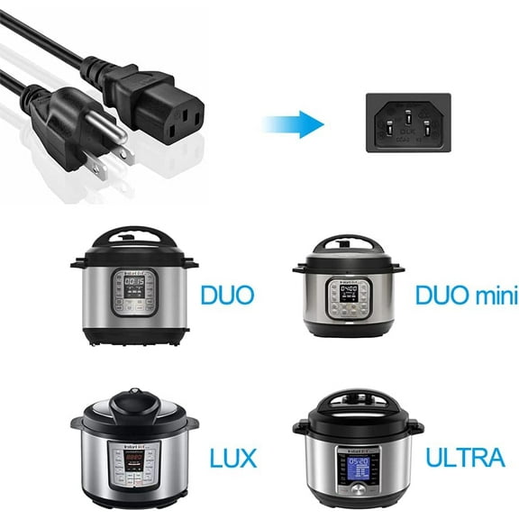 Power Cord Cable Compatible for Instant Pot Electric Pressure Cooker, Rice Cooker, Power Quick Pot, Microwave, Soy Milk Maker, and More Kitchen Appliances 3 Prong Replacement Power Cable-UL