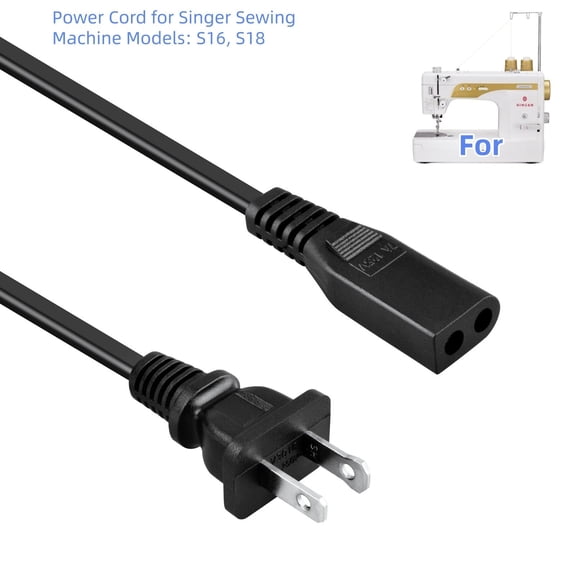 Power Cord Compatible with Singer Sewing Machine Models: S16, S18