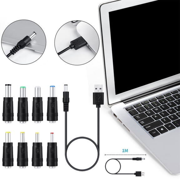 Power Cord Jack Charging Plugs Interchangeable with 8 Universal