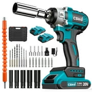 Power Cordless Impact Wrench 1/2", 20V Impact Brushless Motor with 2 x 3.0A Batteries, 2-Mode Speed & Max Torque 280 ft lbs (380N.m), Power Impact Wrench with 5 Sockets,8 Drill,8 Screws for Home Car