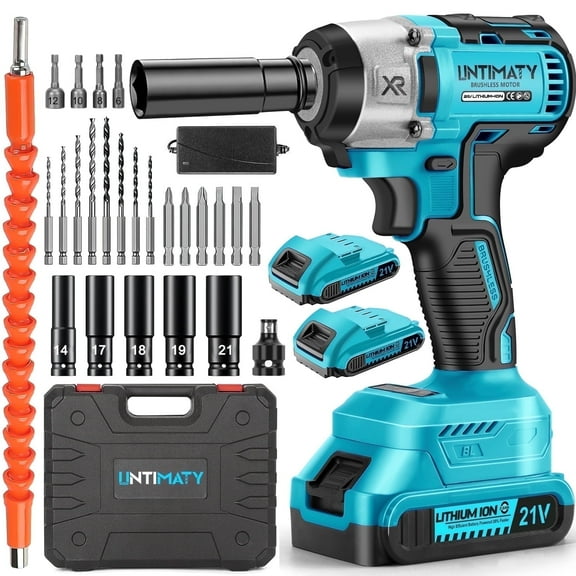 Power Cordless Impact Wrench 1/2", 21V Impact Brushless Motor with 2 x 2.0Ah Batteries, 2-Mode Speed & Max Torque 280 ft lbs (380N.m), Power Impact Wrench with 5 Sockets,8 Drill,6 Screws for Home Car