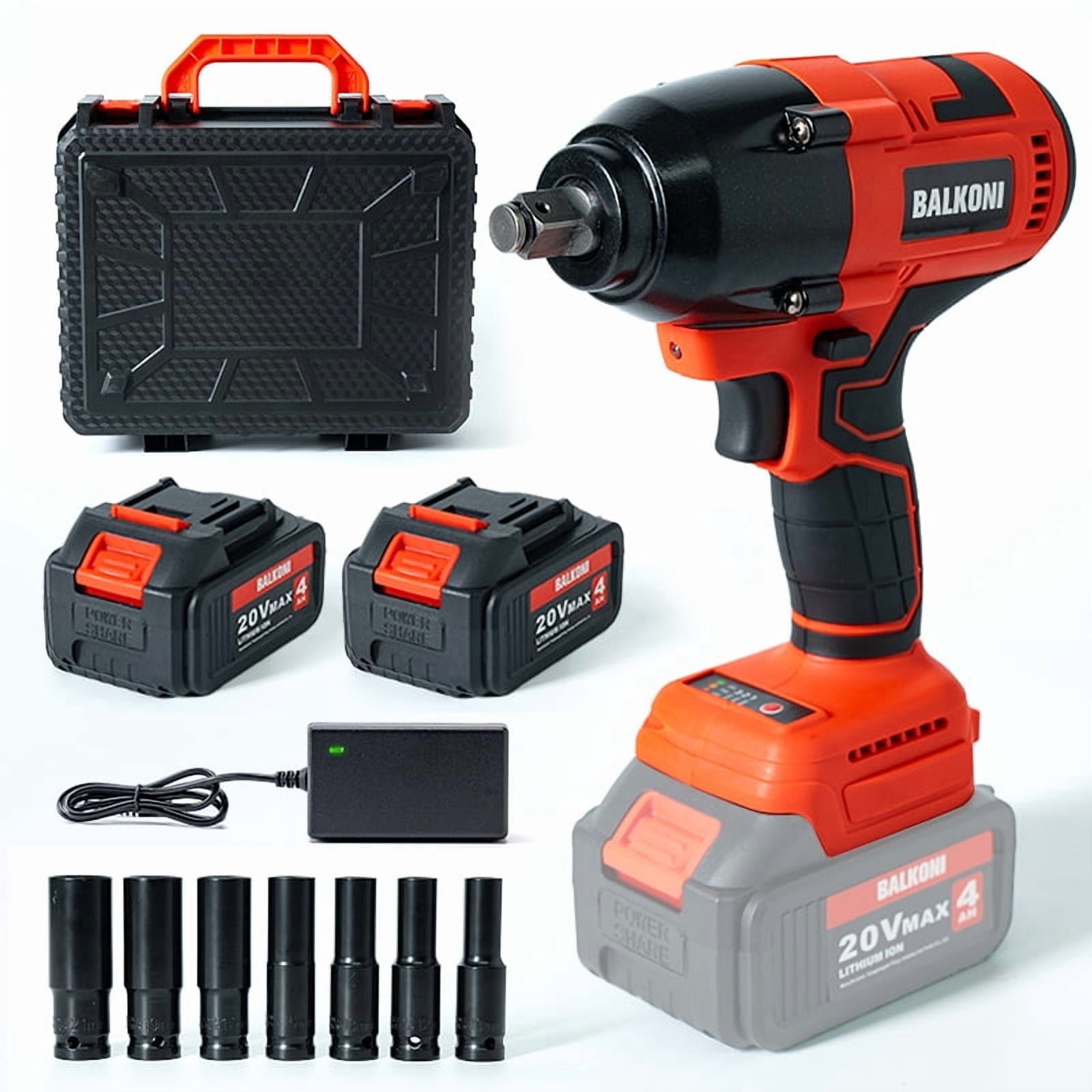 Power Cordless Impact Wrench 1/2", 20V Impact Brushless Motor with 2 x 4.0Ah Batteries, 3-Mode Speed & Max Torque 516 ft lbs (700N.m), Power Impact Wrench with 7 Sockets for Home Car