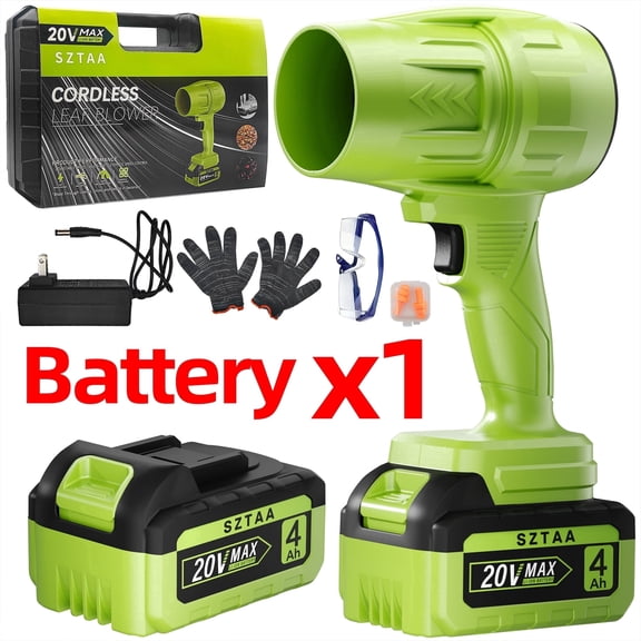 SZTAA 20V Mini Cordless Leaf Blower with 1 Battery, 2.2lbs Lightweight Handheld Power Blower, 260 CFM 76 MPH for Patio Cleaning, Lawn Care, Dust & Car Drying (Green)