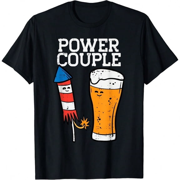 Power Couple Firework Funny 4th Of July Patriotic Wo T-Shirt.