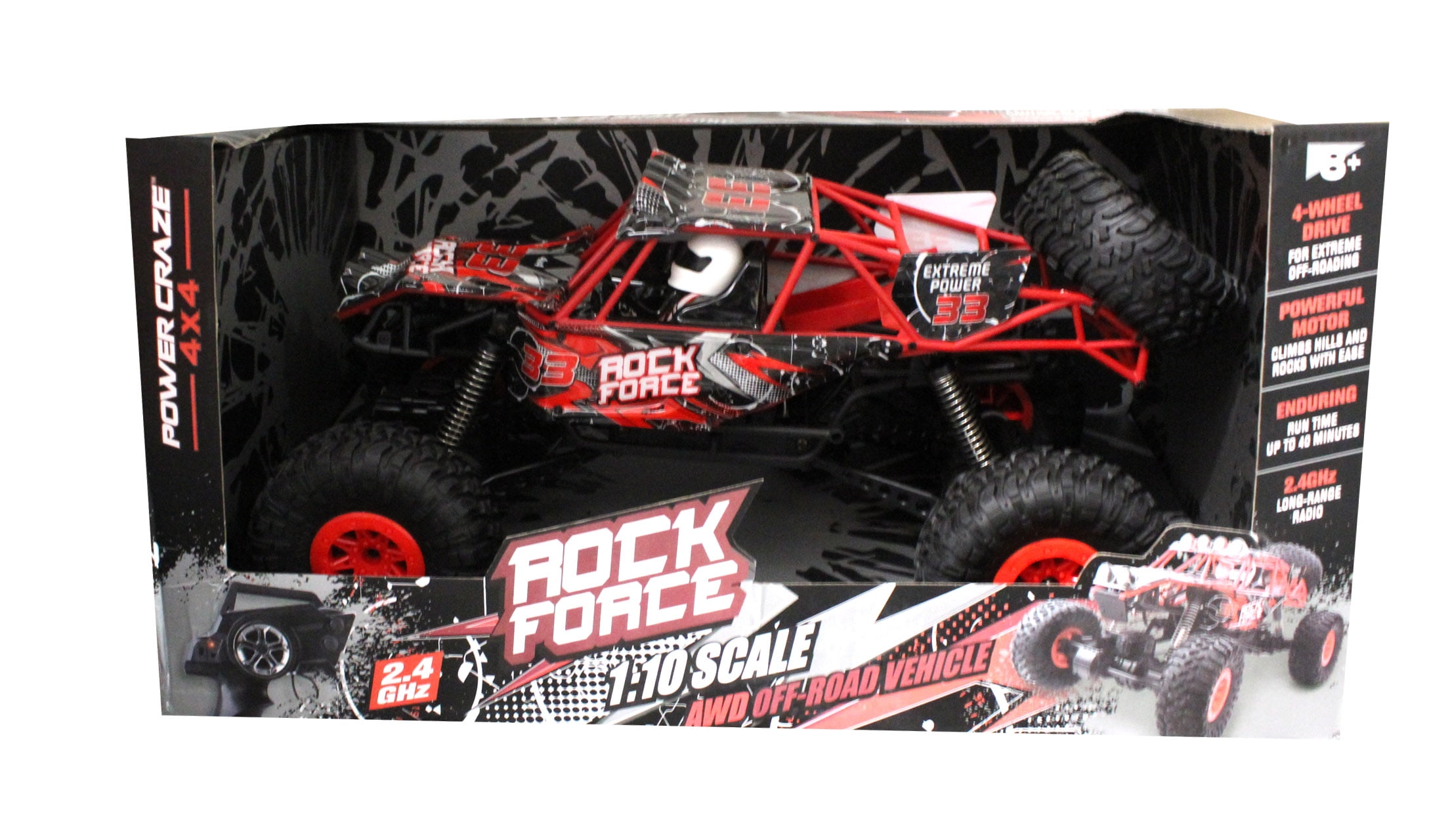 京商ROCK FORCE Power Craze Rock Force 4x4 RC AWD Off-Road Vehicle 1:10 Scale Red