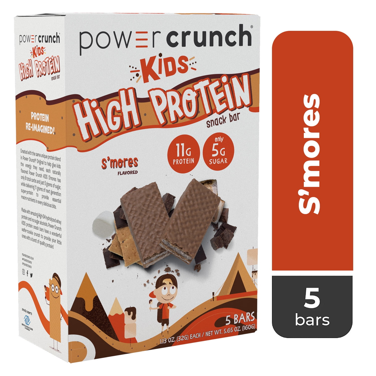 Power Crunch Kids High Protein Snack Bars, S'mores, 1.13 oz, 5 Count