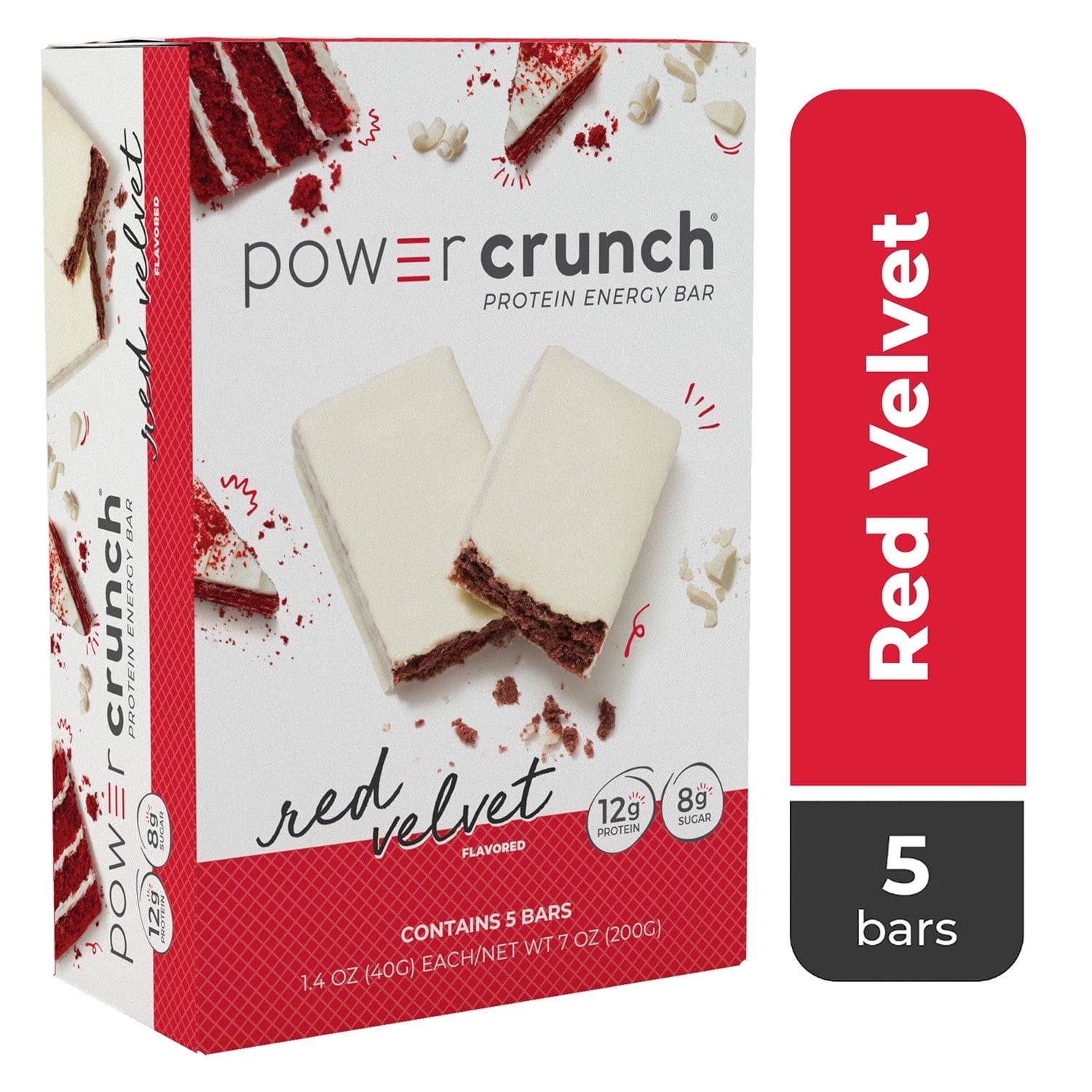 Power Crunch Original Protein Energy Bar, Red Velvet, 1.4 oz, 5 Count- Pack of 2