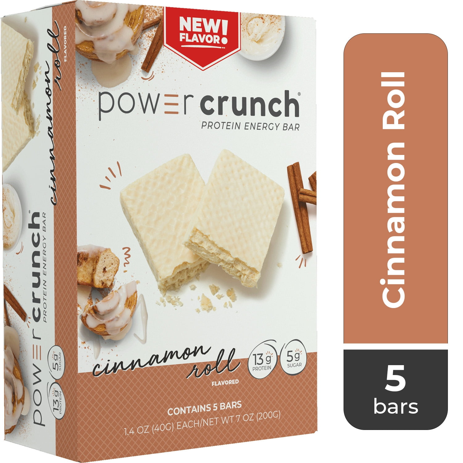Power Crunch Original Protein Energy Bars, Cinnamon Roll, 5 Ct Box, 1.4 oz