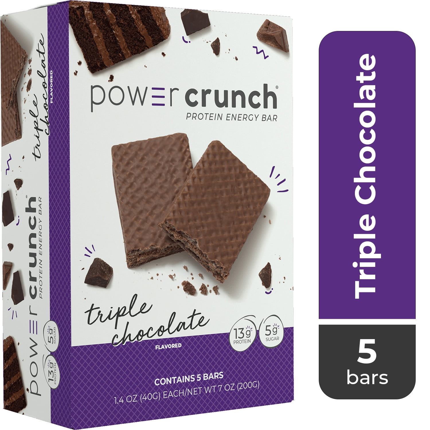 Power Crunch Protein Energy Bars, Triple Chocolate 1.4 oz, 5 Count Carton