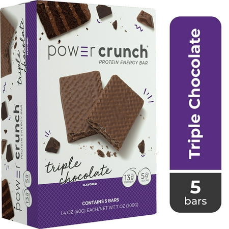Power Crunch Original Protein Energy Bars, Triple Chocolate, 5 Ct Box, 1.4 oz