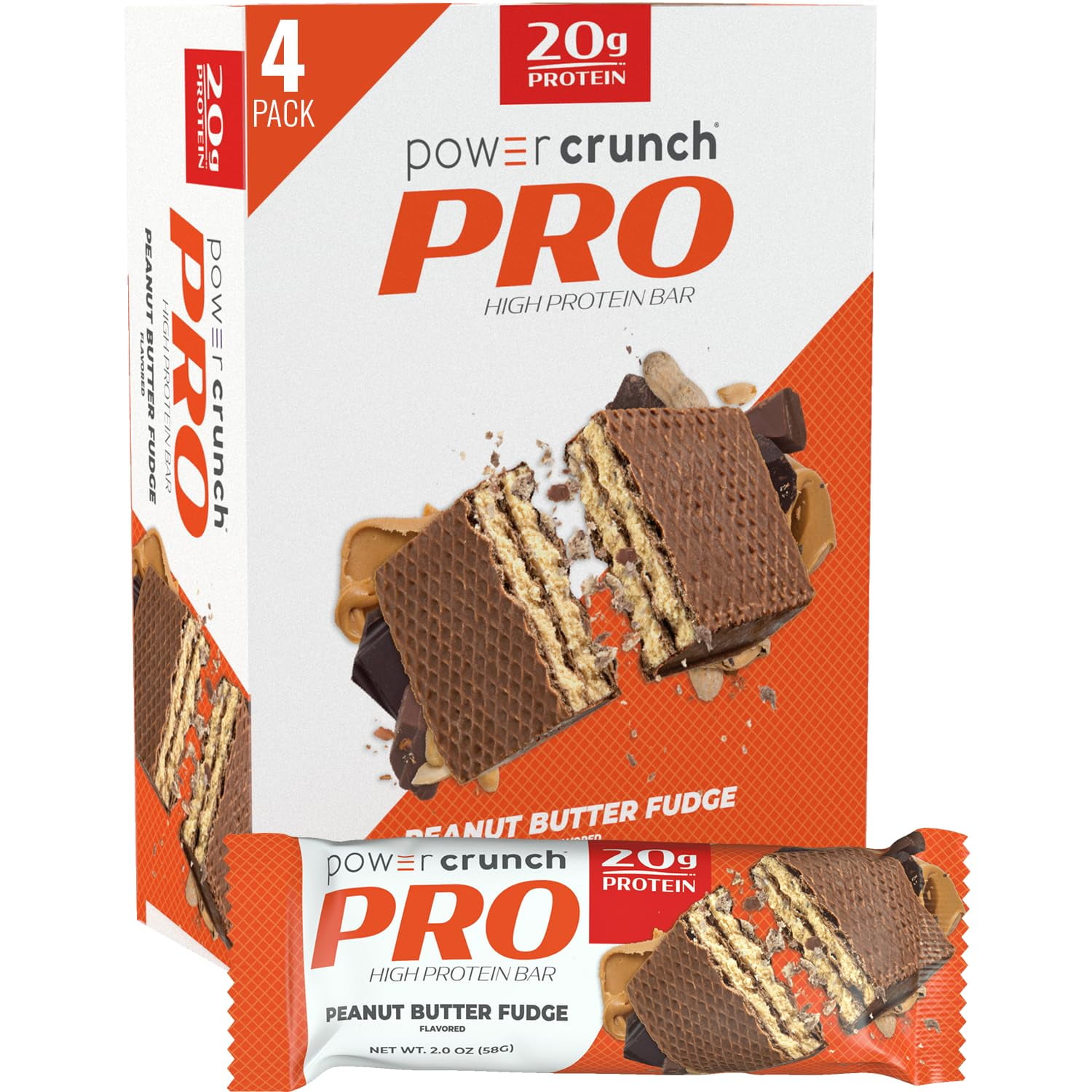 Power Crunch PRO AJH3Protein Wafer Bars, High Protein Snacks with Delicious Taste, Peanut Butter Fudge, 2.0 Ounce (4 Count)