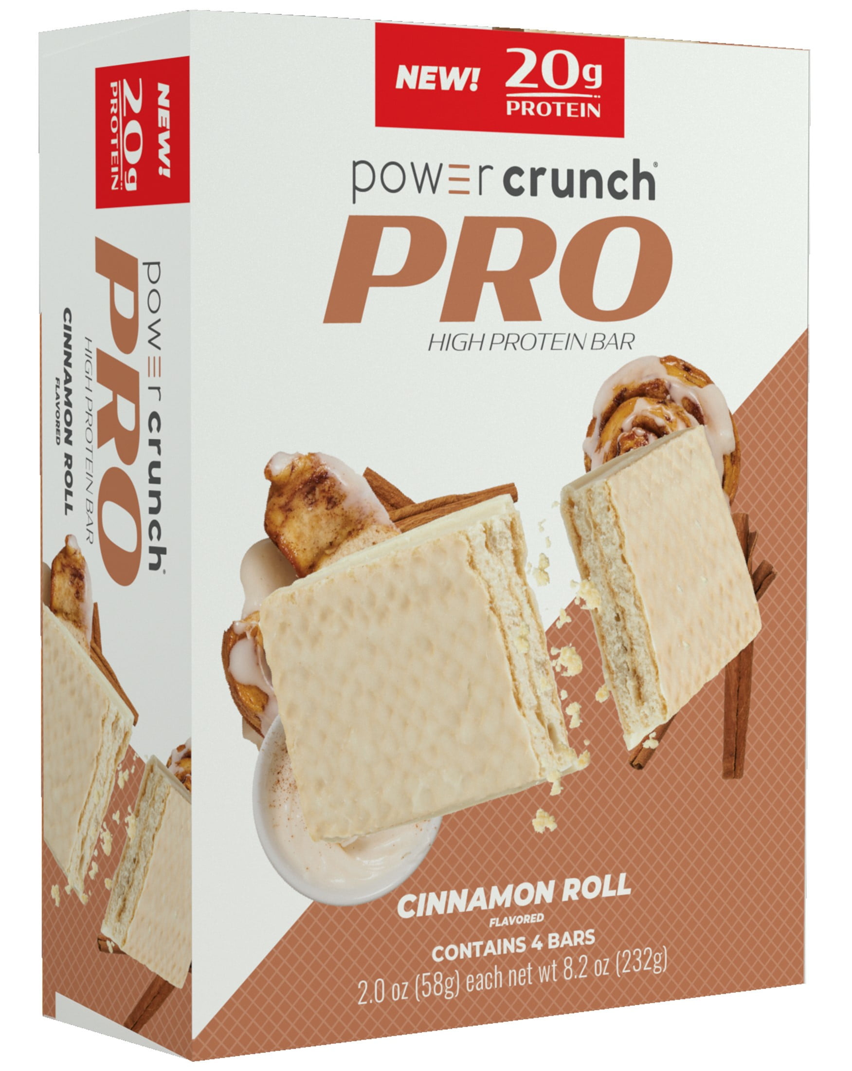Power Crunch PRO Cinnamon Roll High Protein Bar, 20g Protein, 2 oz, 4