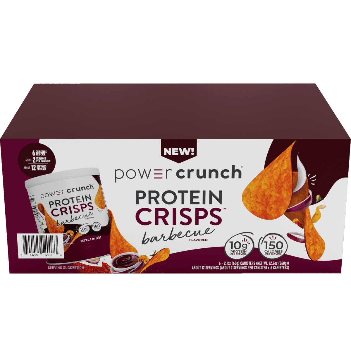 Power Crunch Protein Crisps, Barbecue Flavored, 10g Protein & 150 Calories per serving, 6 - 2.1 oz (60g) Canisters (Net Wt. 12.7 oz (360g))