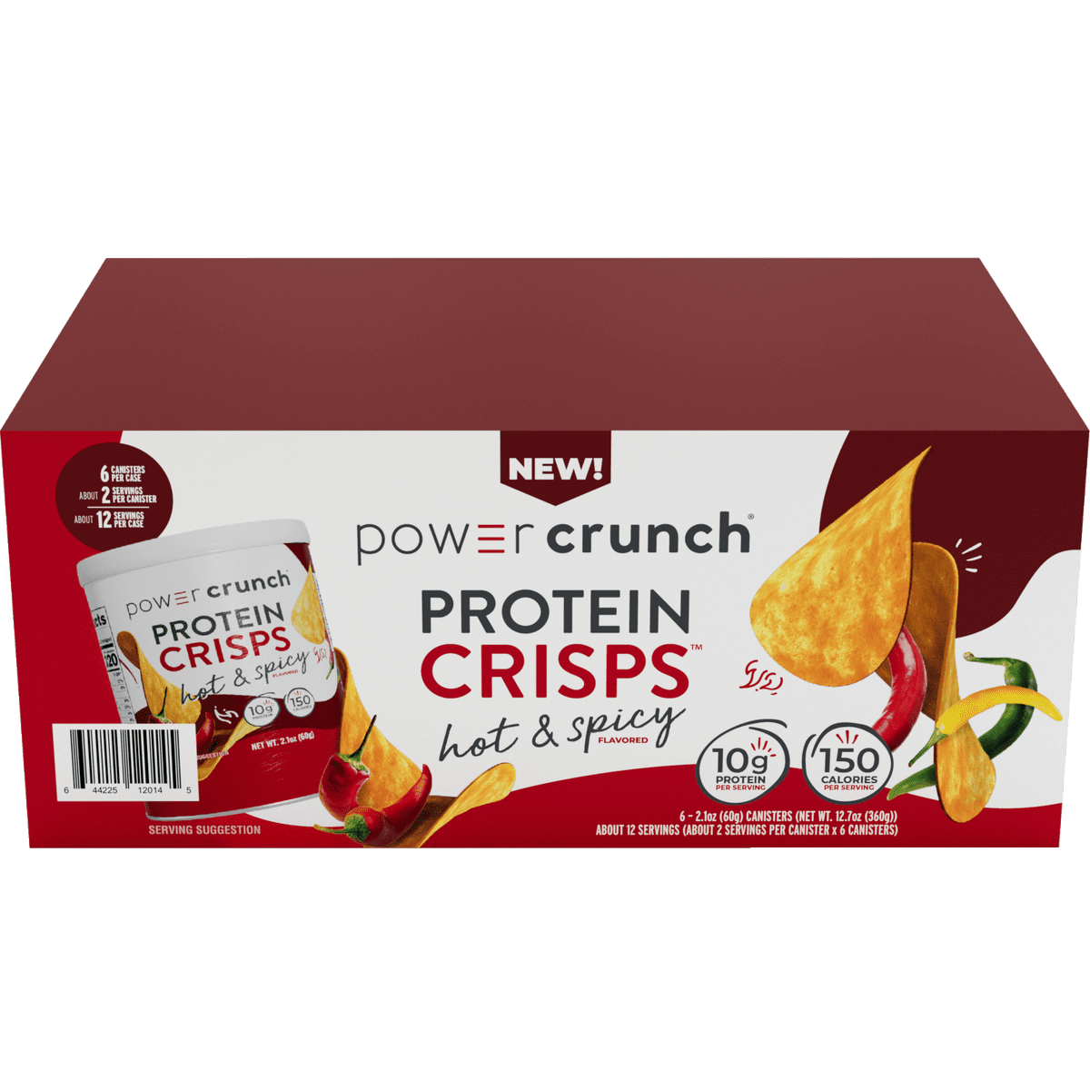 Power Crunch Protein Crisps, Hot & Spicy Flavored, 10g Protein & 150 Calories per serving, 6 - 2.1 oz (60g) Canisters (Net Wt. 12.7 oz (360g))