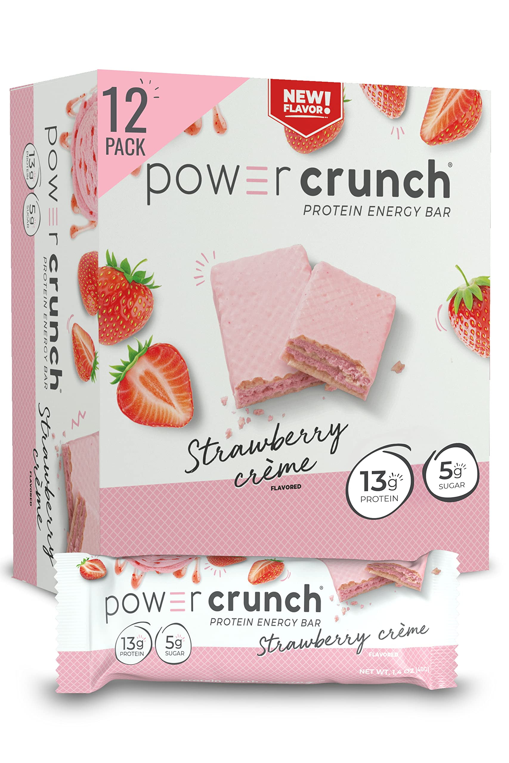 Power Crunch Protein TWE5Wafer Bars, High Protein Snacks with Delicious Taste, Strawberry Crme, 1.4 Ounce (12 Count)