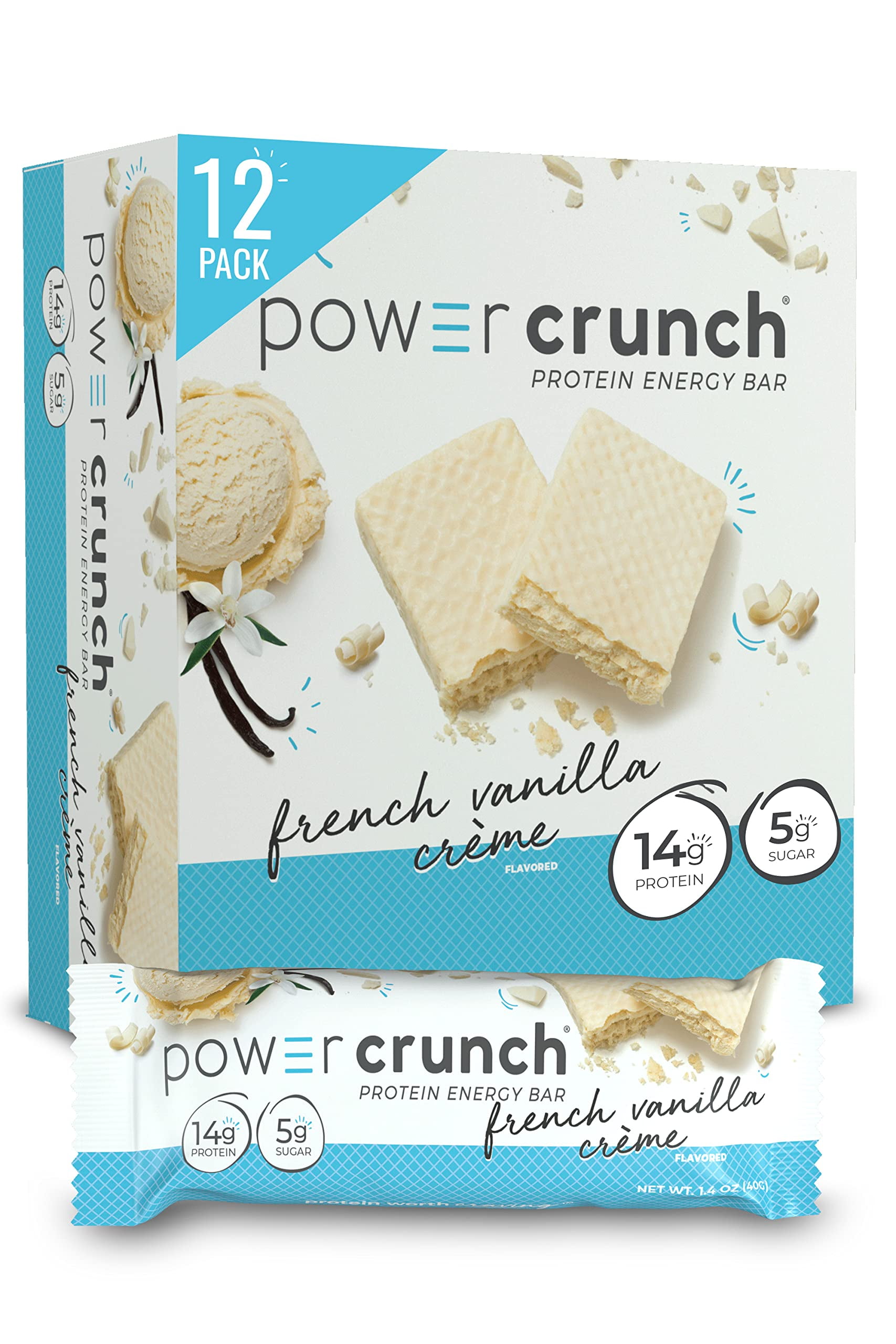 Power Crunch Protein Wafer Bars, High Protein Snacks with Delicious Taste, French Vanilla Creme, 1.4 Ounce (12 Count) T2