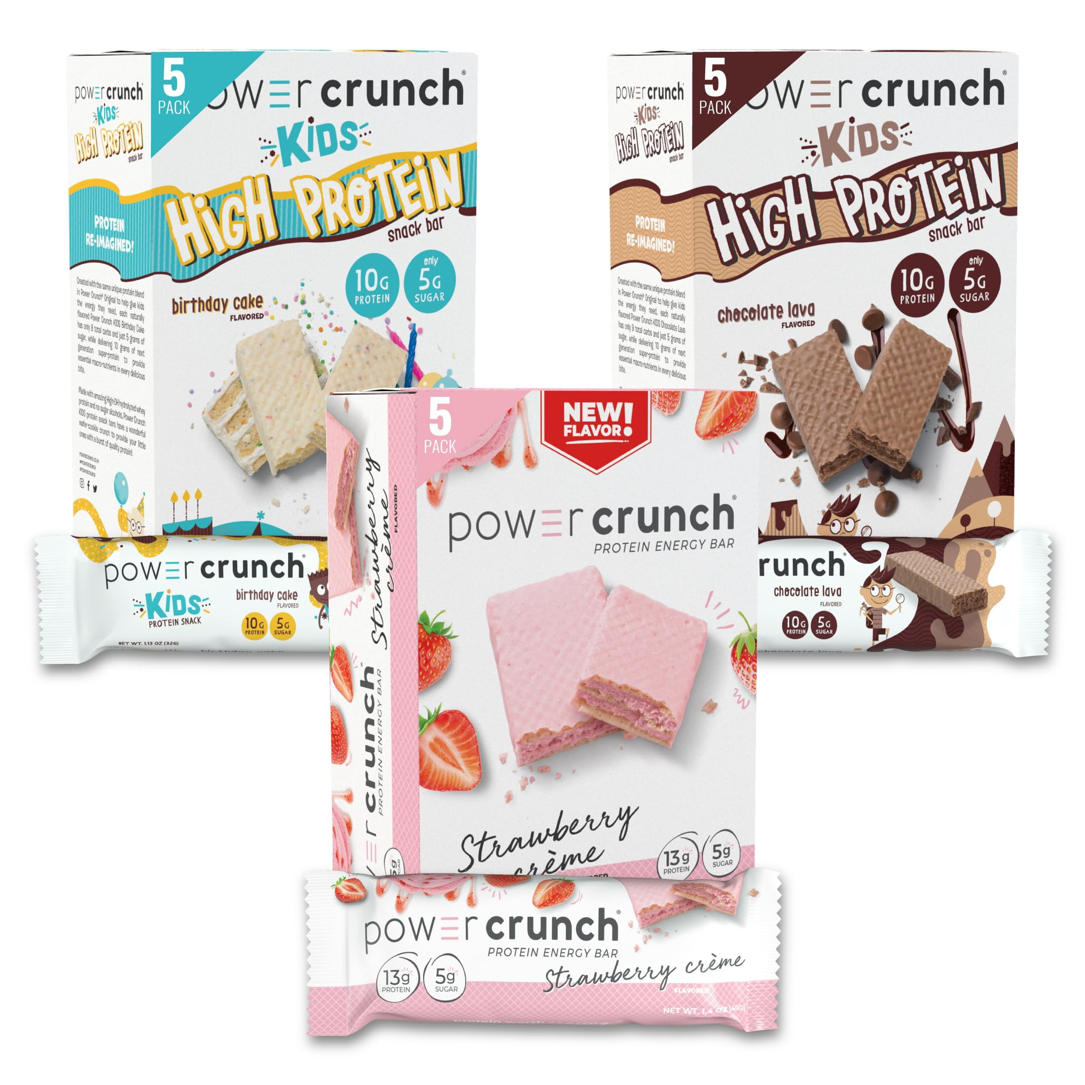 Power Crunch Protein Wafer Bars and AIS1Power Crunch KIDS Protein Bars, Variety Pack, (15 Count) High Protein Snacks with Delicious Taste