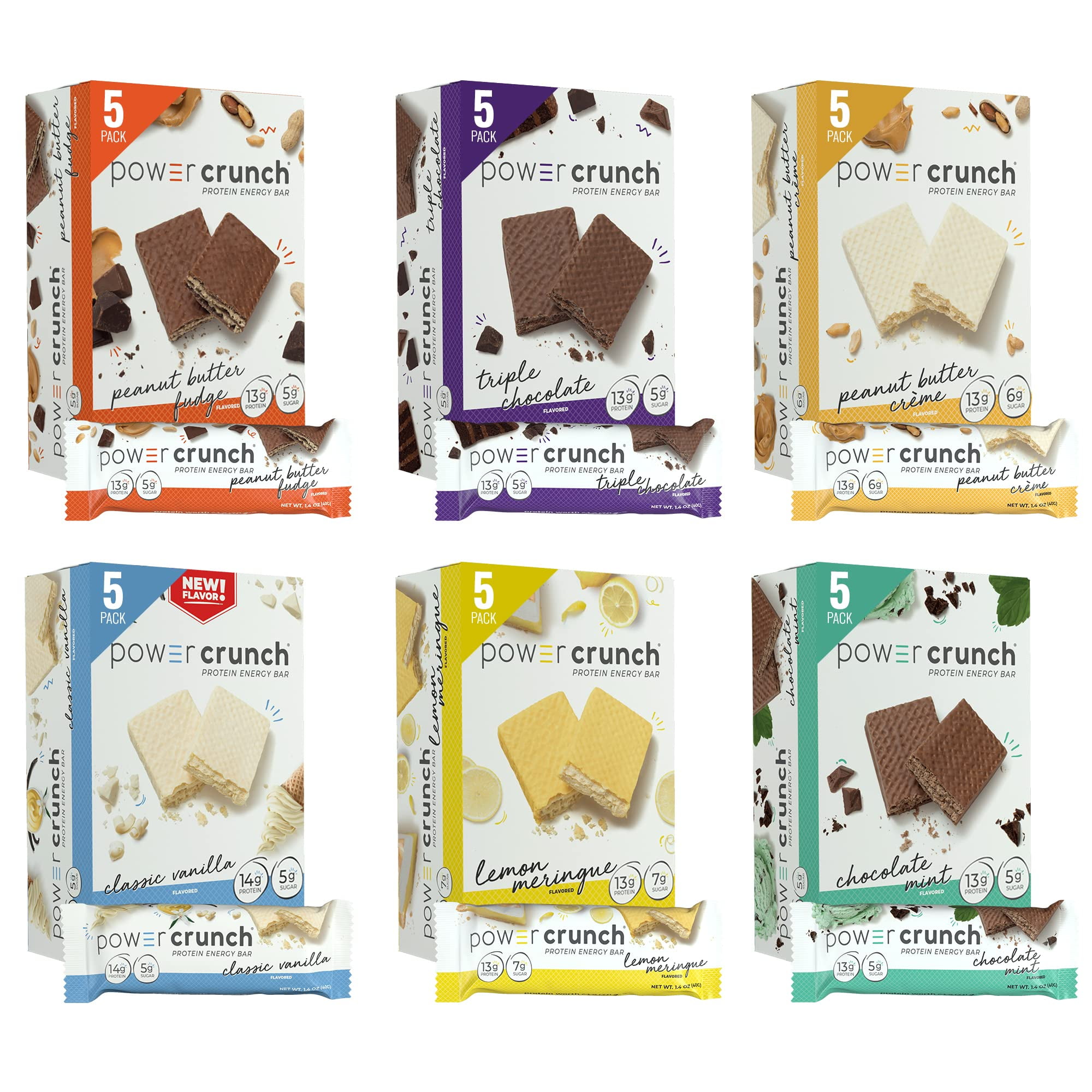 Power Crunch Protein Wafer IFF17 Bars, Variety Pack, in 6 Flavors 1.4 Ounce Bars (30 Count). High Protein Snacks with Delicious Taste