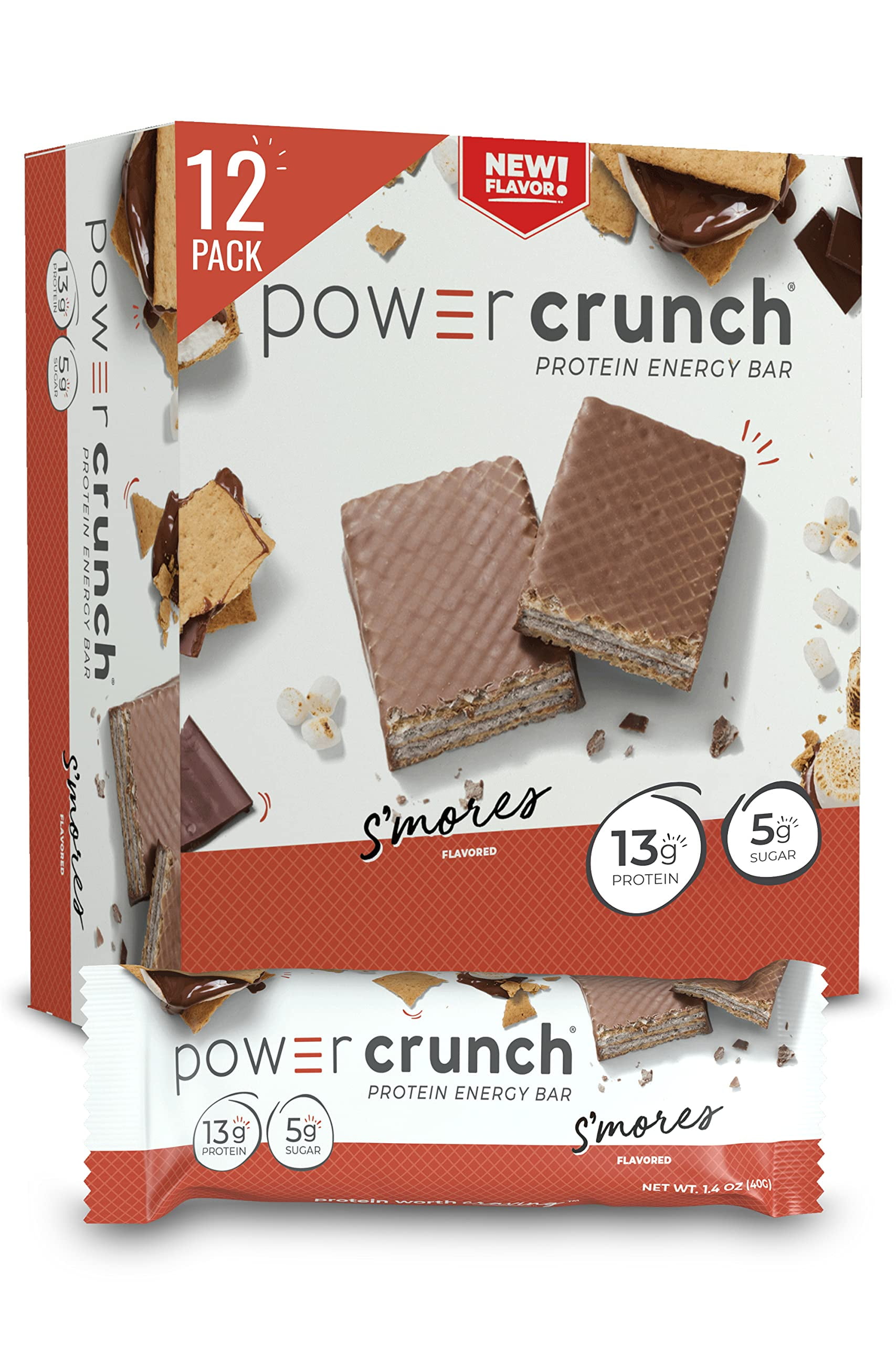 Power Crunch Protein Wafer OIF8Bars, High Protein Snacks with Delicious Taste, S'Mores, 1.4 Ounce (12 Count)