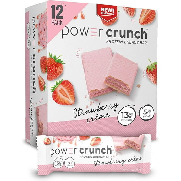 Power Crunch Whey Protein Bars, High Protein Snacks with Delicious Taste, Strawberry Crme, 1.4 Ounce (12 Count)